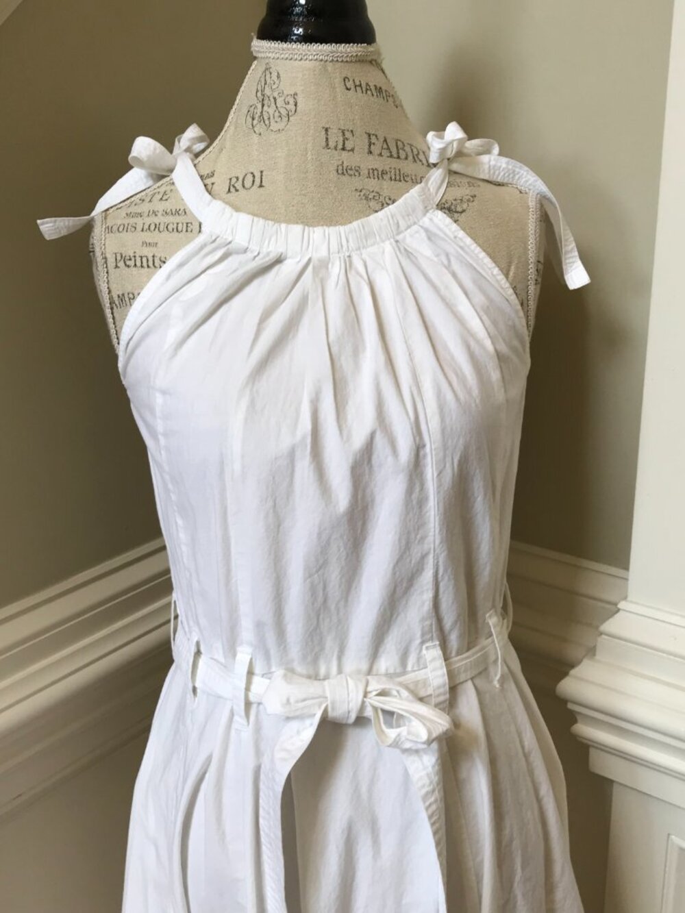 Julia Amory Cryder Midi Dress Womens Small White Sleeveless Cotton Poplin Tie - Picture 4 of 11